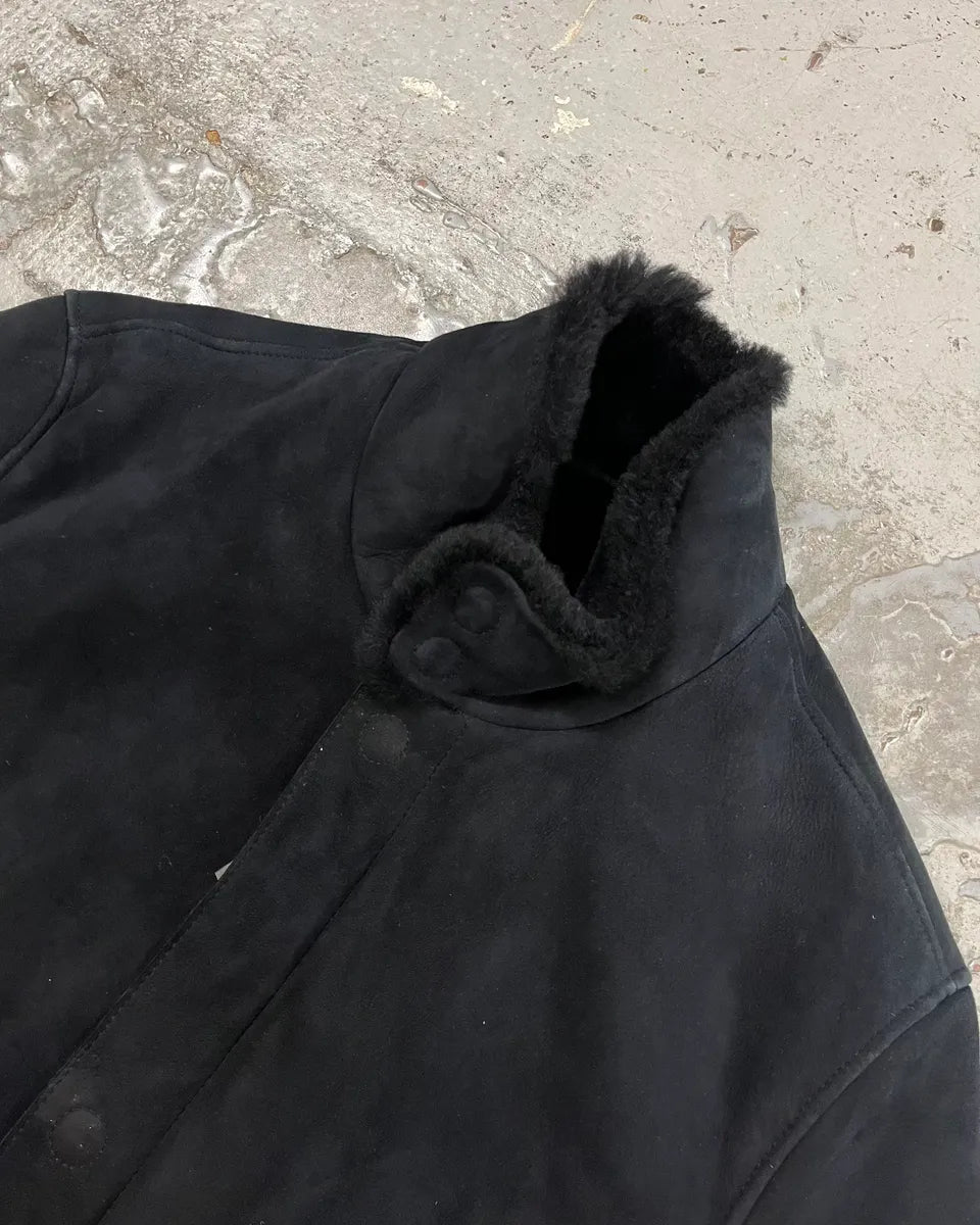 AW2018 Emporio Armani Black Long Suede Leather Coat  iVsEKKc 4