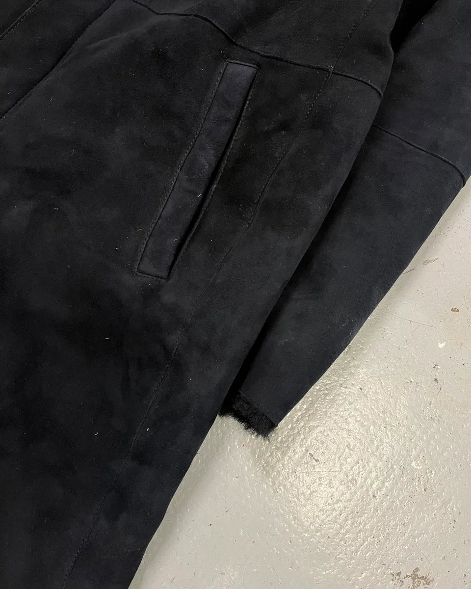 AW2018 Emporio Armani Black Long Suede Leather Coat  iVsEKKc 5