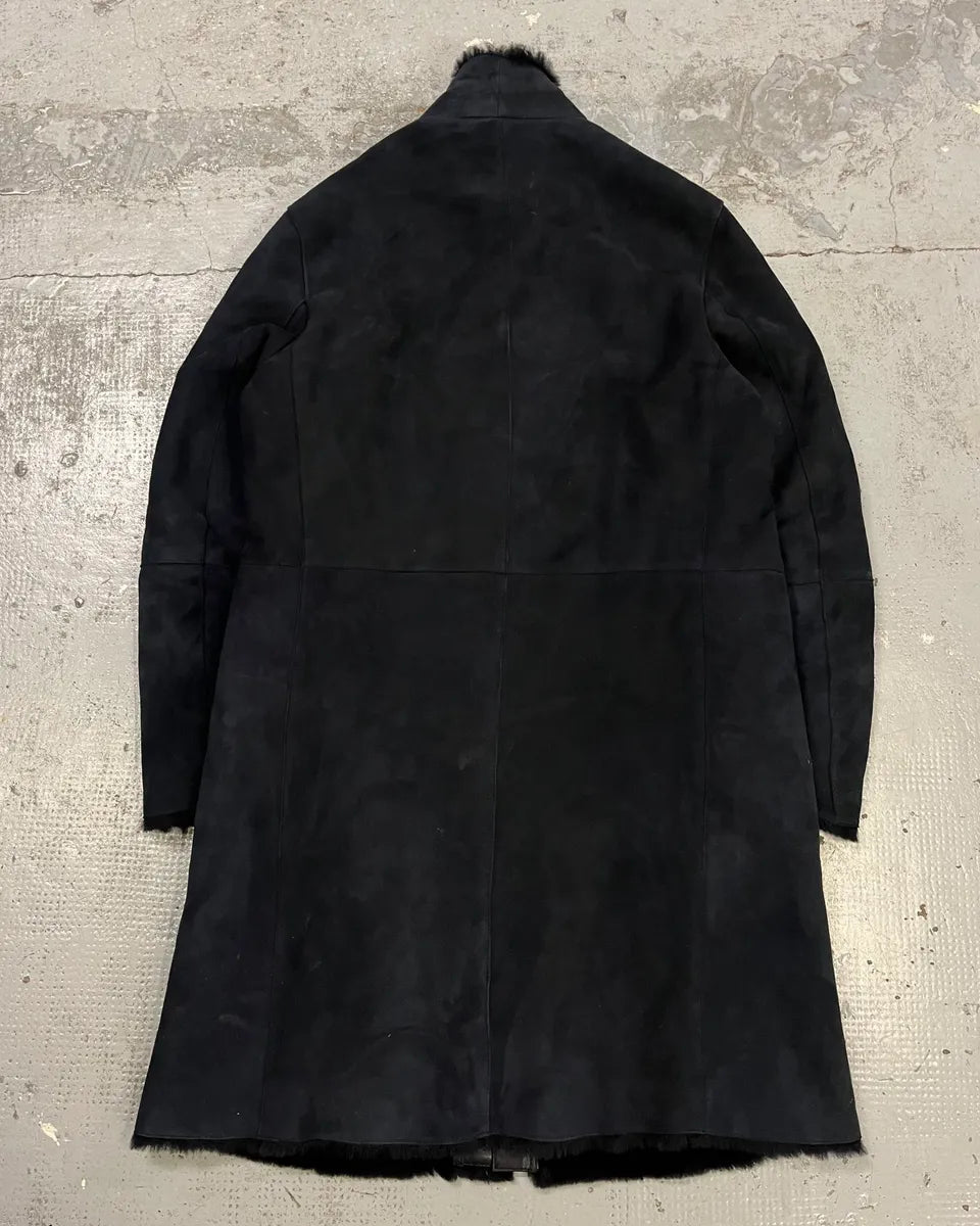 AW2018 Emporio Armani Black Long Suede Leather Coat  iVsEKKc 6
