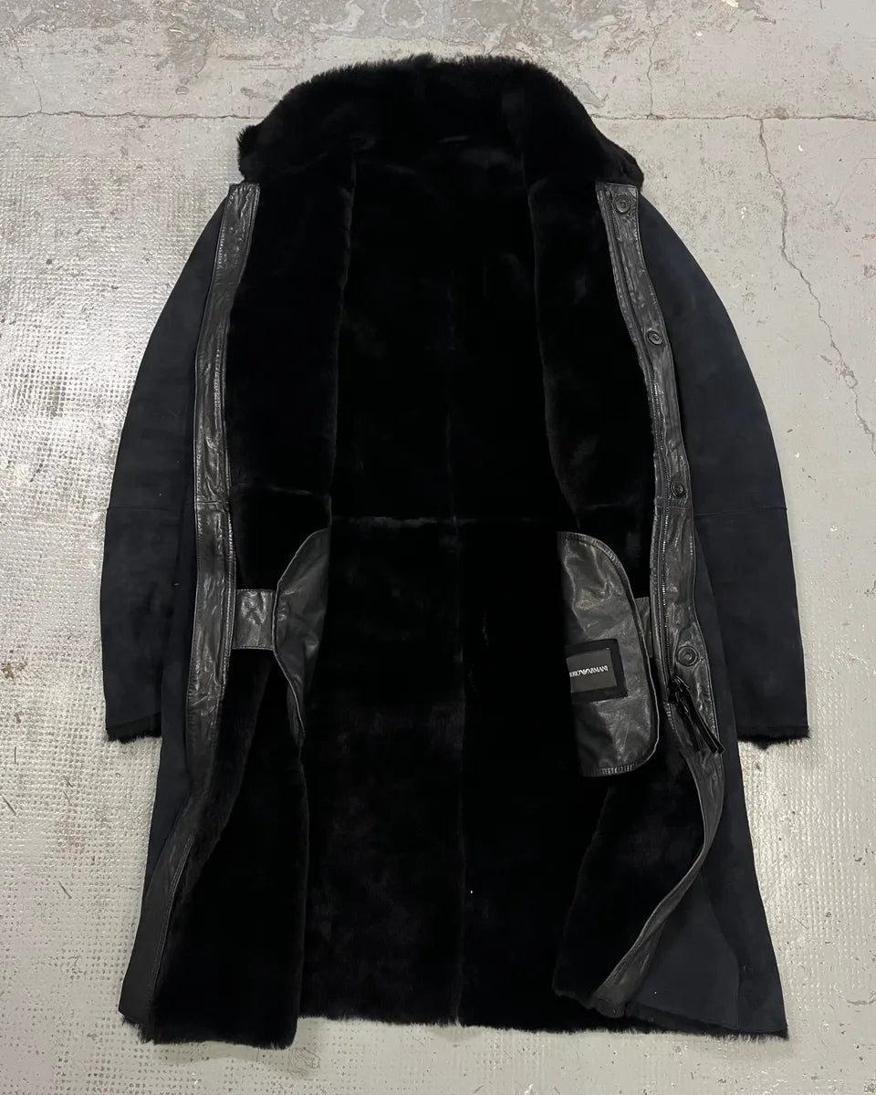AW2018 Emporio Armani Black Long Suede Leather Coat  iVsEKKc 7