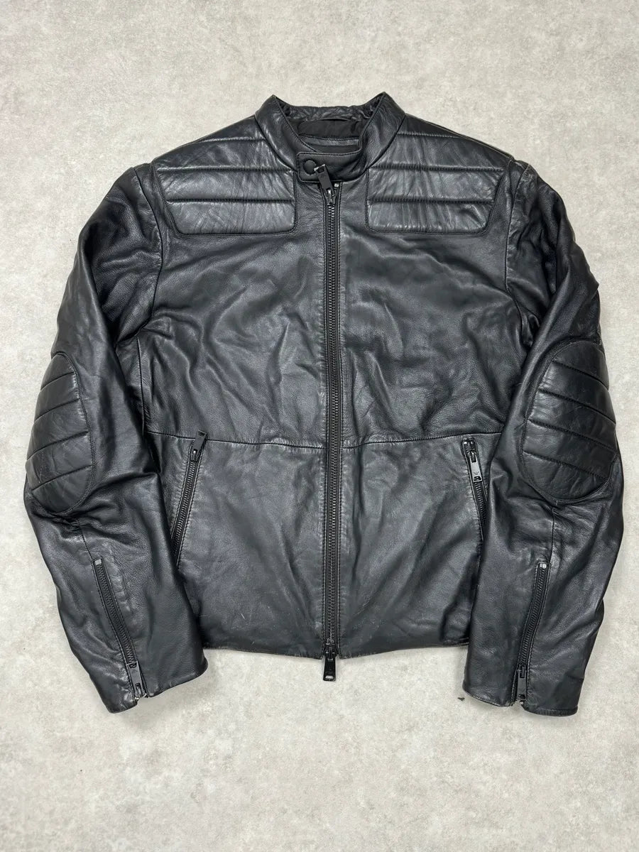 AW2018 Emporio Armani Black Padded Biker Leather Jacket VlLAiTf 0