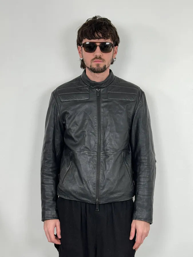 AW2018 Emporio Armani Black Padded Biker Leather Jacket VlLAiTf 1