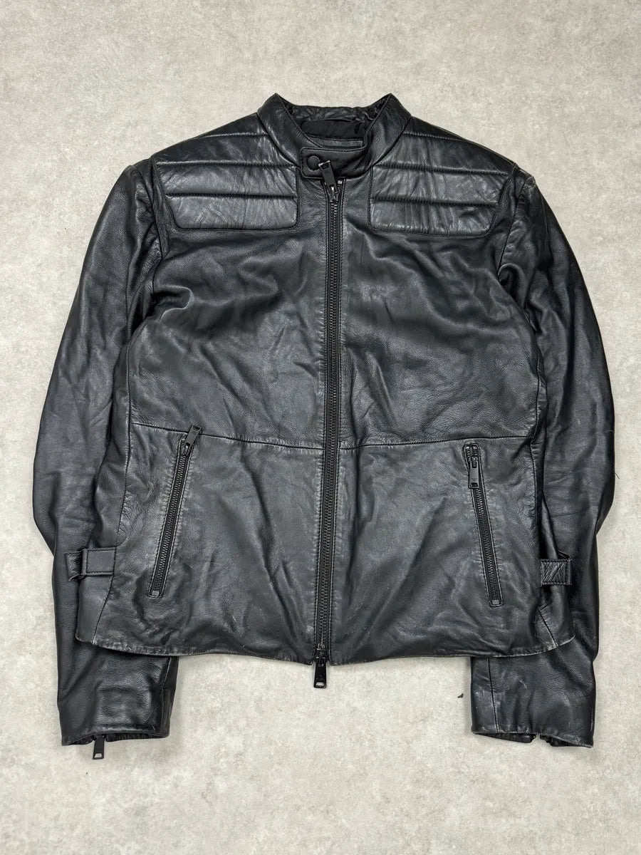 AW2018 Emporio Armani Black Padded Biker Leather Jacket VlLAiTf 3