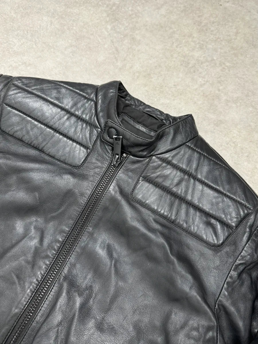 AW2018 Emporio Armani Black Padded Biker Leather Jacket VlLAiTf 4