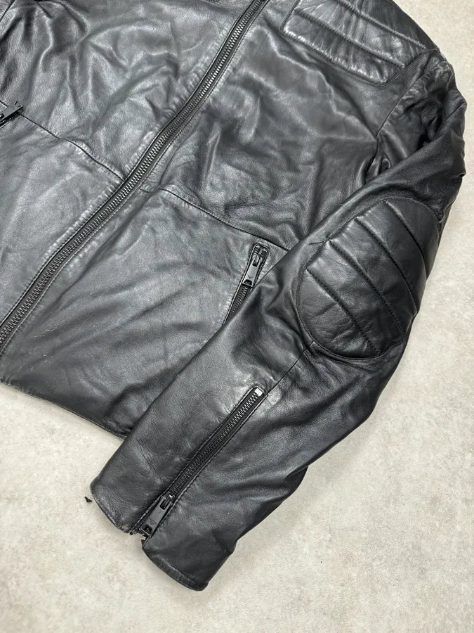 AW2018 Emporio Armani Black Padded Biker Leather Jacket VlLAiTf 5