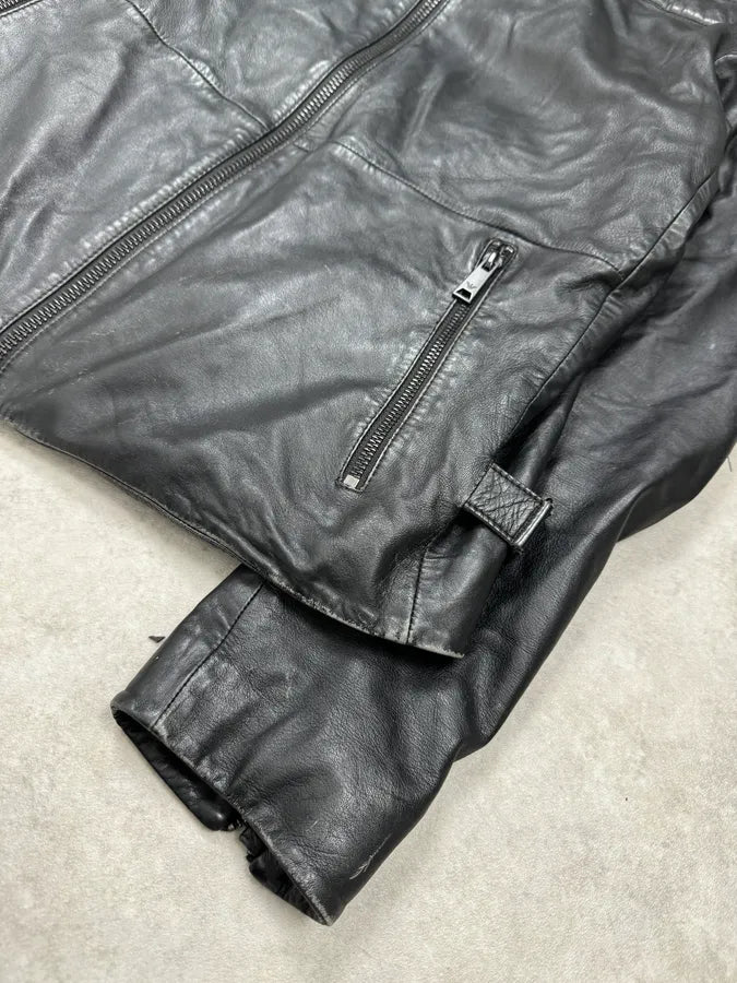 AW2018 Emporio Armani Black Padded Biker Leather Jacket VlLAiTf 6