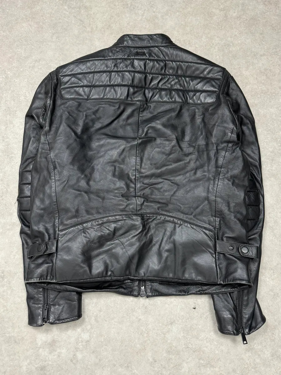 AW2018 Emporio Armani Black Padded Biker Leather Jacket VlLAiTf 7