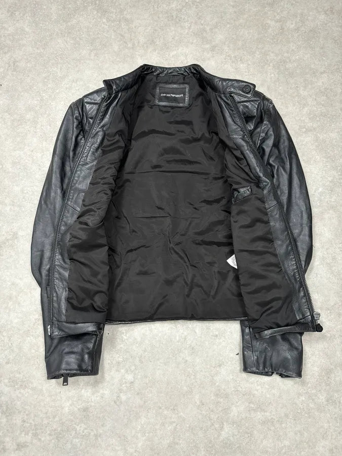 AW2018 Emporio Armani Black Padded Biker Leather Jacket VlLAiTf 8