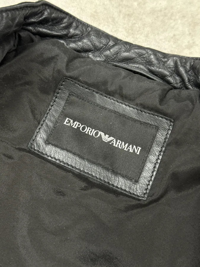 AW2018 Emporio Armani Black Padded Biker Leather Jacket VlLAiTf 9