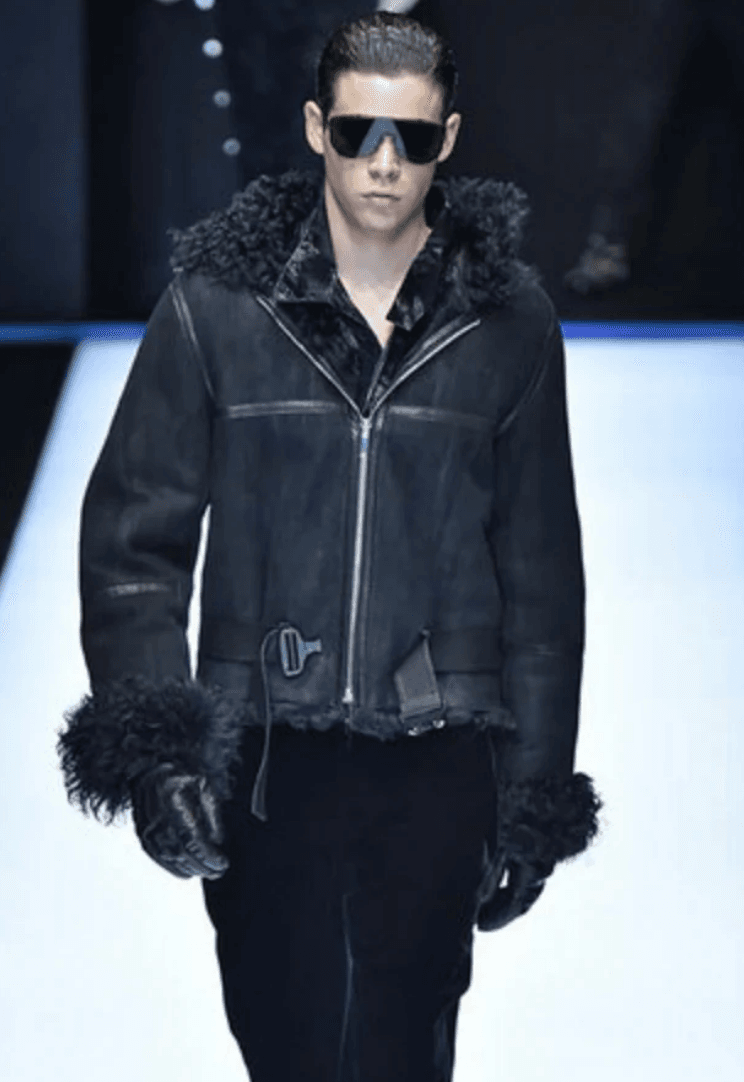 AW2018 Emporio Armani Black Shearling Imperialist Bondage Leather Jacket gXMLaEo 1