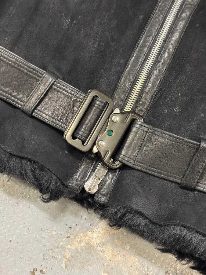 AW2018 Emporio Armani Black Shearling Imperialist Bondage Leather Jacket URKTjEn 4
