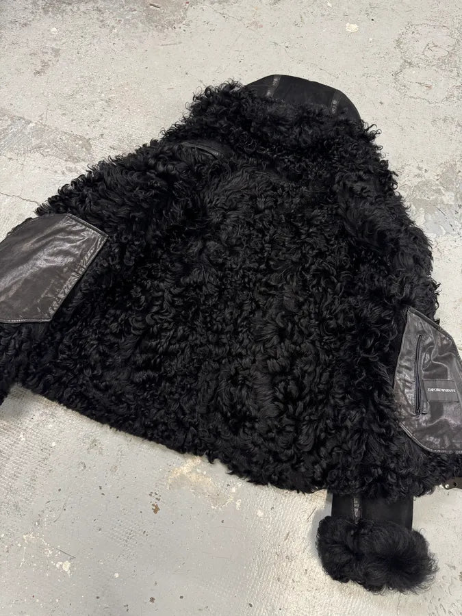 AW2018 Emporio Armani Black Shearling Imperialist Bondage Leather Jacket URKTjEn 5