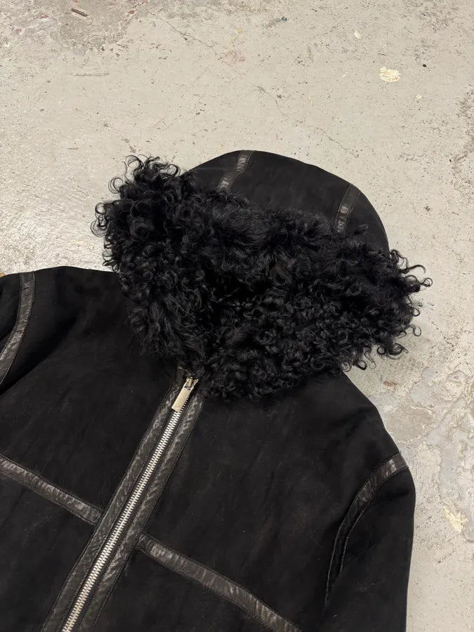 AW2018 Emporio Armani Black Shearling Imperialist Bondage Leather Jacket URKTjEn 6