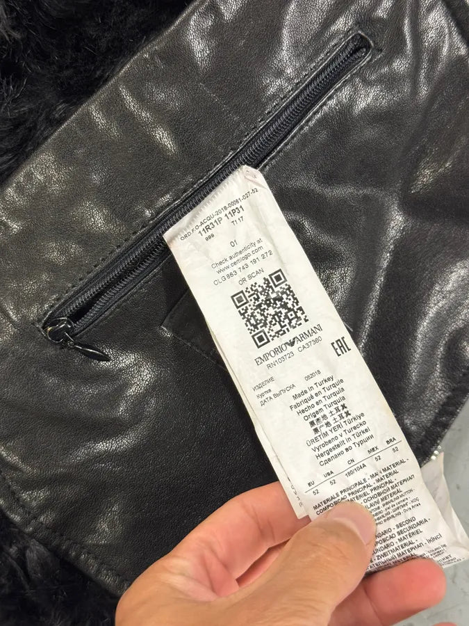 AW2018 Emporio Armani Black Shearling Imperialist Bondage Leather Jacket URKTjEn 8
