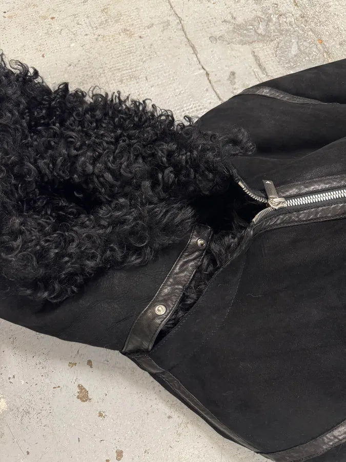 AW2018 Emporio Armani Black Shearling Imperialist Bondage Leather Jacket URKTjEn 9