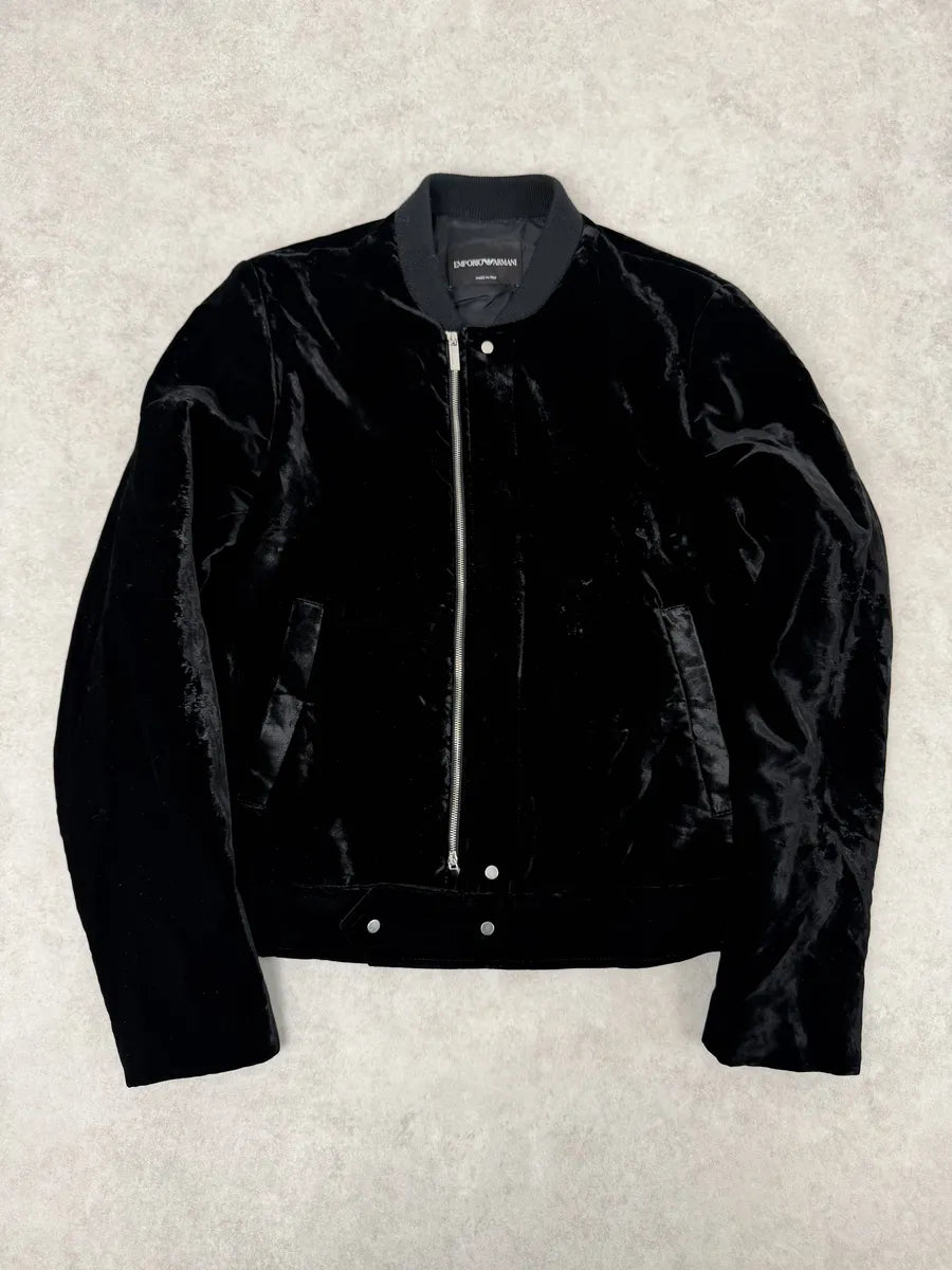 AW2018 Emporio Armani Black Velvet Bomber Jacket JoTwncK 0