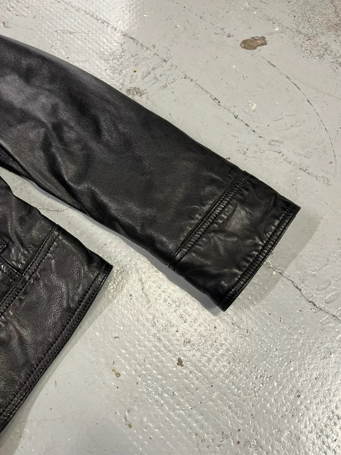 AW2018 Emporio Armani Fake Fur Collar Black Leather Jacket xDOHkSr 6