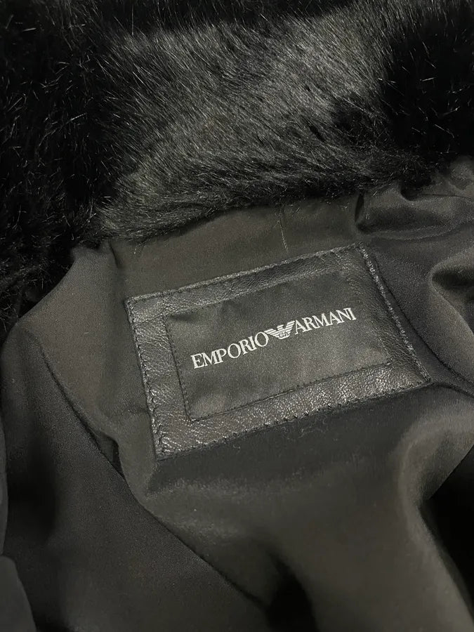 AW2018 Emporio Armani Fake Fur Collar Black Leather Jacket xDOHkSr 9