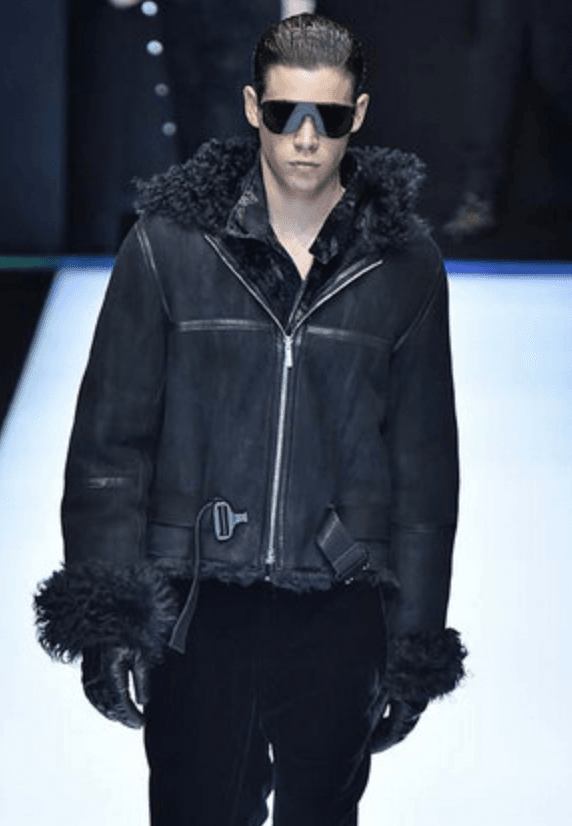 AW2018 Emporio Armani Fur Collar Black Leather Jacket  ScSjMqB 0