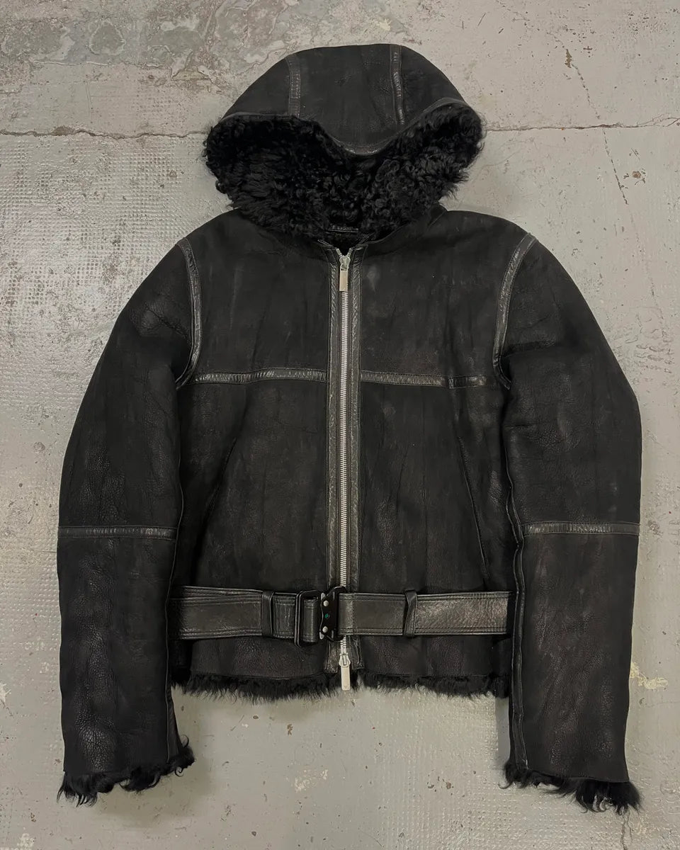 AW2018 Emporio Armani Fur Collar Black Leather Jacket  ScSjMqB 1