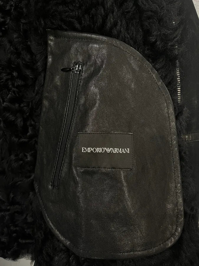 AW2018 Emporio Armani Fur Collar Black Leather Jacket  ScSjMqB 10