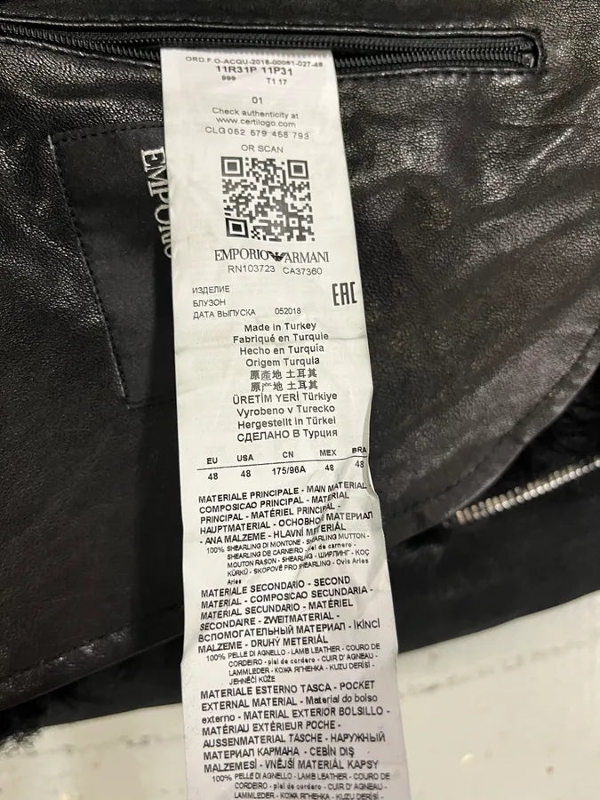 AW2018 Emporio Armani Fur Collar Black Leather Jacket  ScSjMqB 11