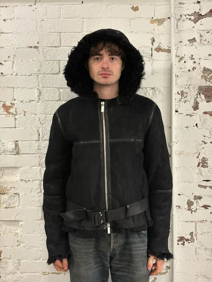AW2018 Emporio Armani Fur Collar Black Leather Jacket  ScSjMqB 2