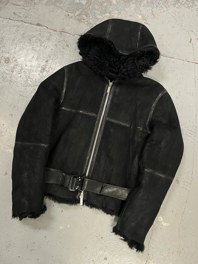 AW2018 Emporio Armani Fur Collar Black Leather Jacket  ScSjMqB 4