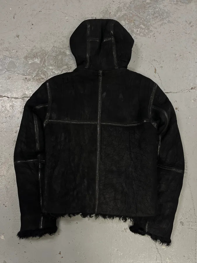 AW2018 Emporio Armani Fur Collar Black Leather Jacket  ScSjMqB 6