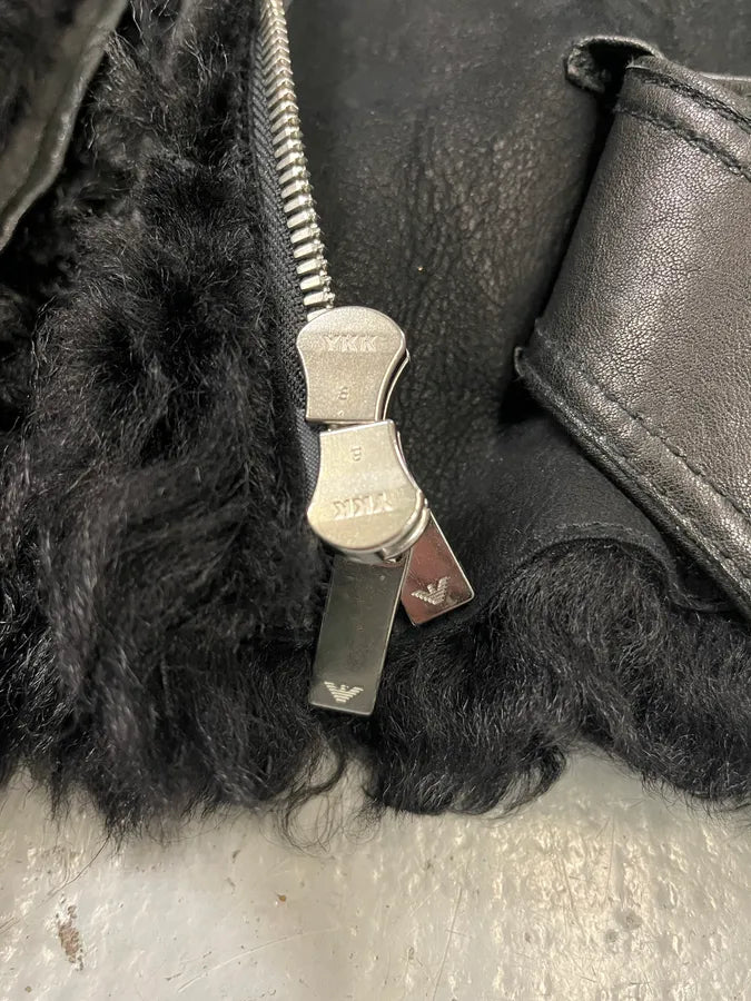 AW2018 Emporio Armani Fur Collar Black Leather Jacket  ScSjMqB 7