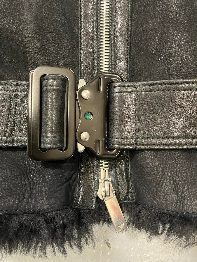 AW2018 Emporio Armani Fur Collar Black Leather Jacket  ScSjMqB 8