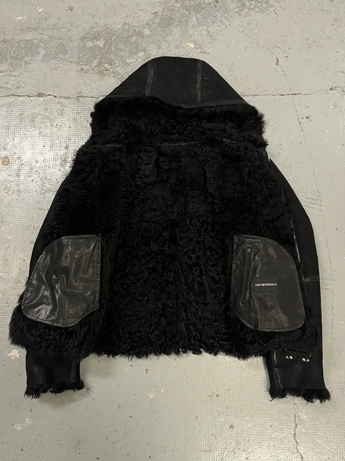 AW2018 Emporio Armani Fur Collar Black Leather Jacket  ScSjMqB 9