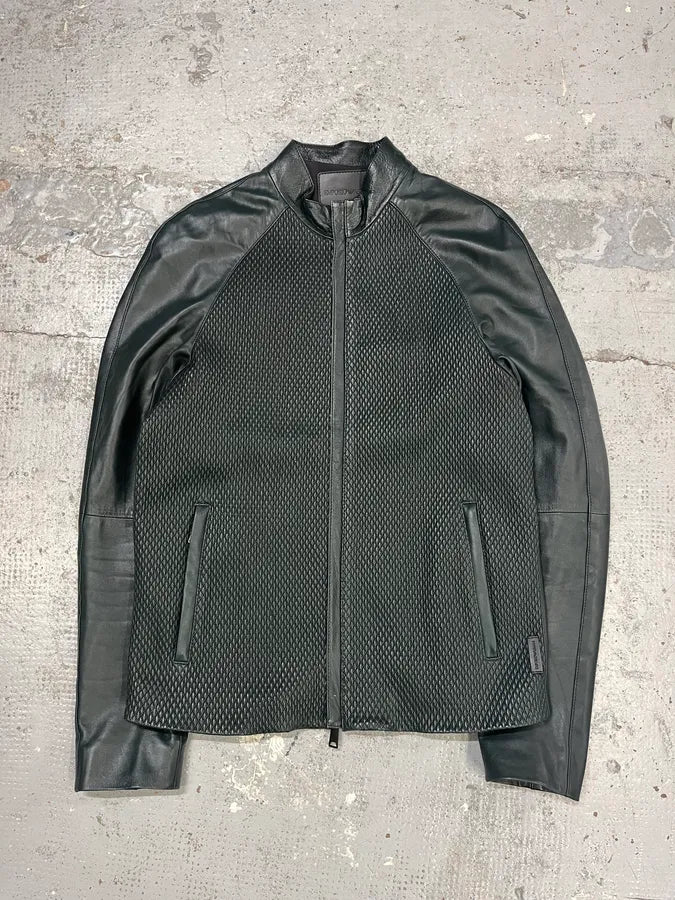 AW2018 Emporio Armani Grained Hybrid Leather Jacket nvMEblV 0