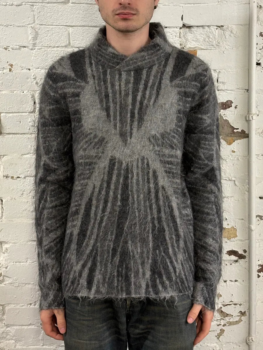 AW2018 Emporio Armani Grey Geometric Mohair Sweater ZXOkKyV 2