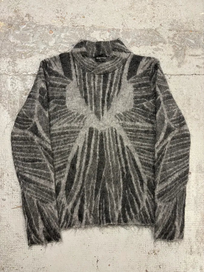AW2018 Emporio Armani Grey Geometric Mohair Sweater ZXOkKyV 0