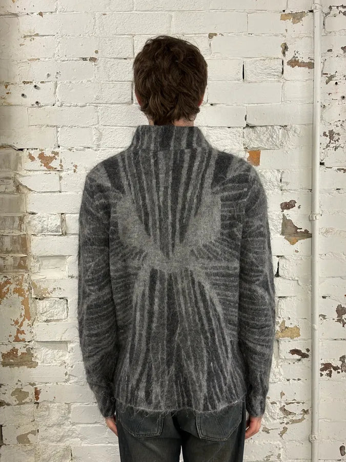 AW2018 Emporio Armani Grey Geometric Mohair Sweater ZXOkKyV 3