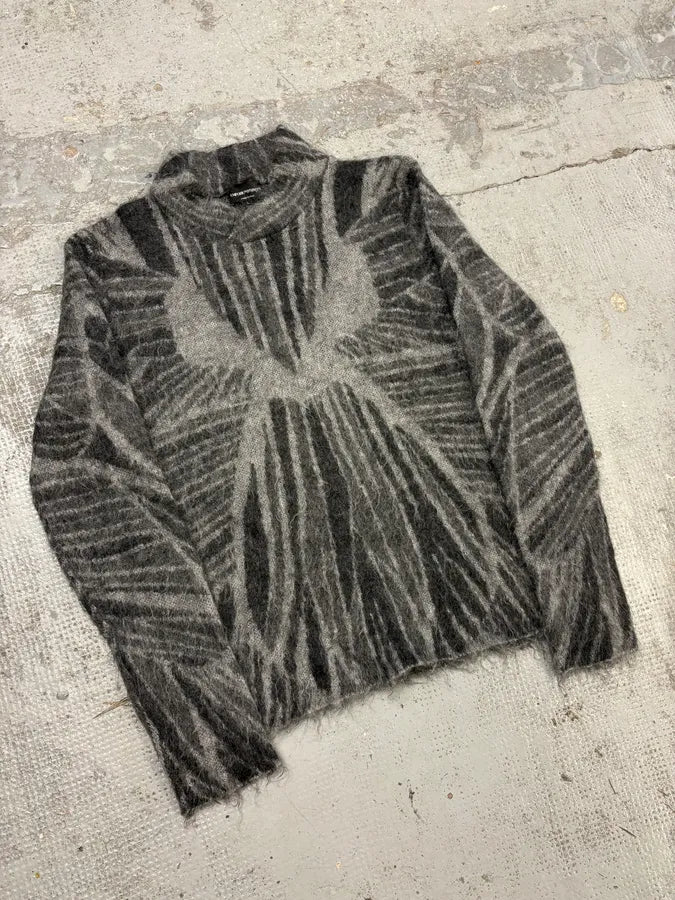 AW2018 Emporio Armani Grey Geometric Mohair Sweater ZXOkKyV 4