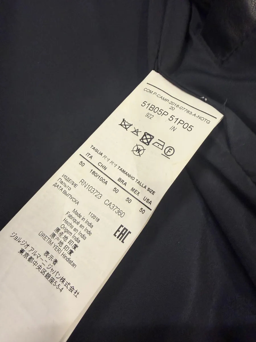 AW2018 Emporio Armani Navy & Black Waffled Leather Bomber Jacket oGhHQSm 10