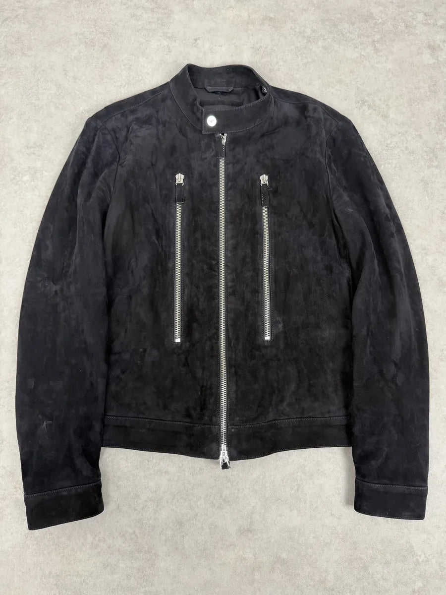 AW2018 Emporio Armani Navy Multi Zip Suede Leather Jacket CDcCtLO 0