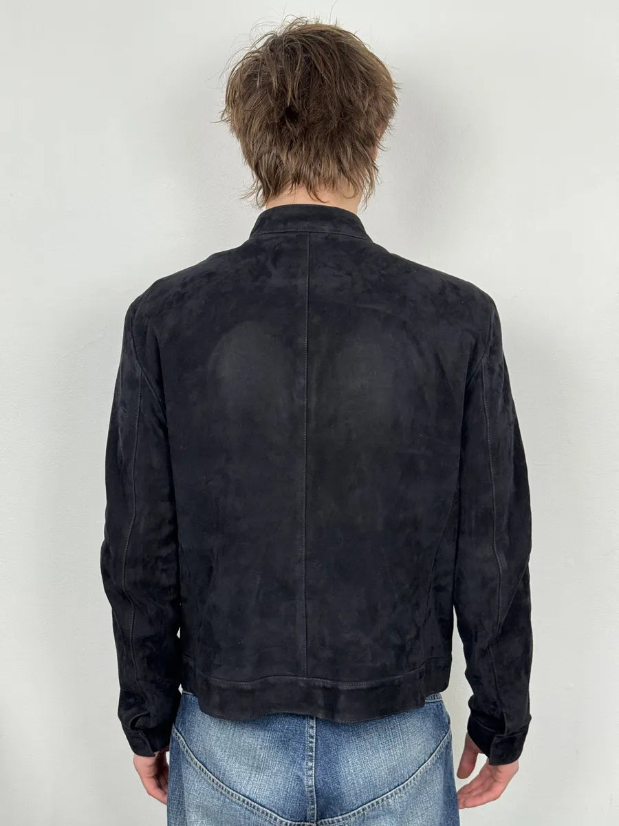 AW2018 Emporio Armani Navy Multi Zip Suede Leather Jacket CDcCtLO 2