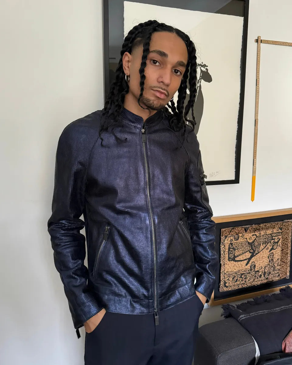 AW2018 Emporio Armani Navy Retro Biker Jacket AeoHmNS 1