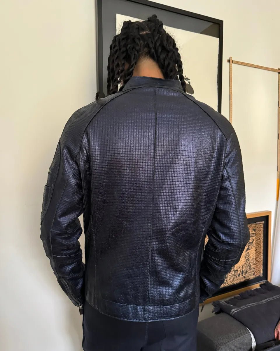 AW2018 Emporio Armani Navy Retro Biker Jacket AeoHmNS 3