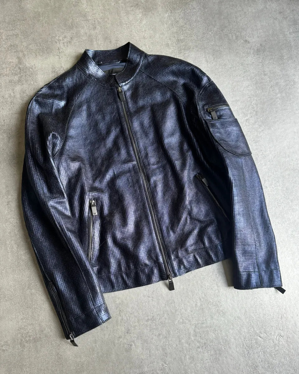 AW2018 Emporio Armani Navy Retro Biker Jacket AeoHmNS 4