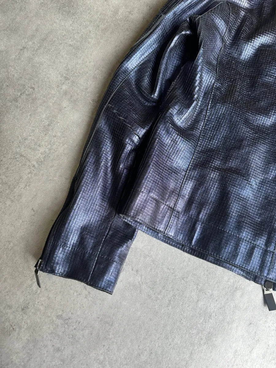 AW2018 Emporio Armani Navy Retro Biker Jacket AeoHmNS 5