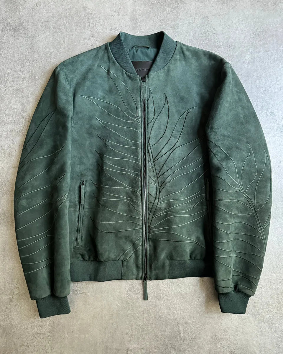 AW2018 Emporio Armani Olive Leaves Natural Leather Bomber Jacket STOvpsS 0