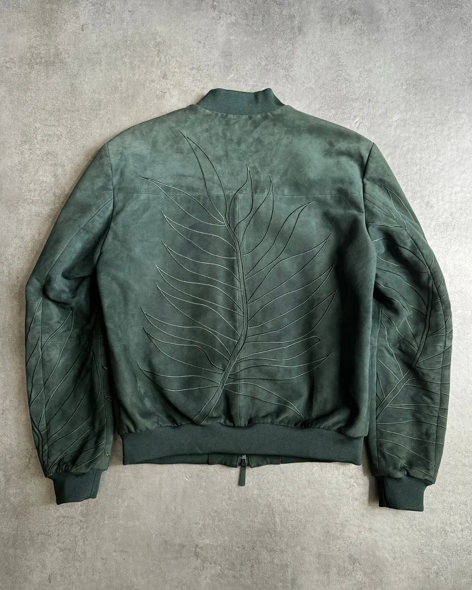 AW2018 Emporio Armani Olive Leaves Natural Leather Bomber Jacket STOvpsS 1