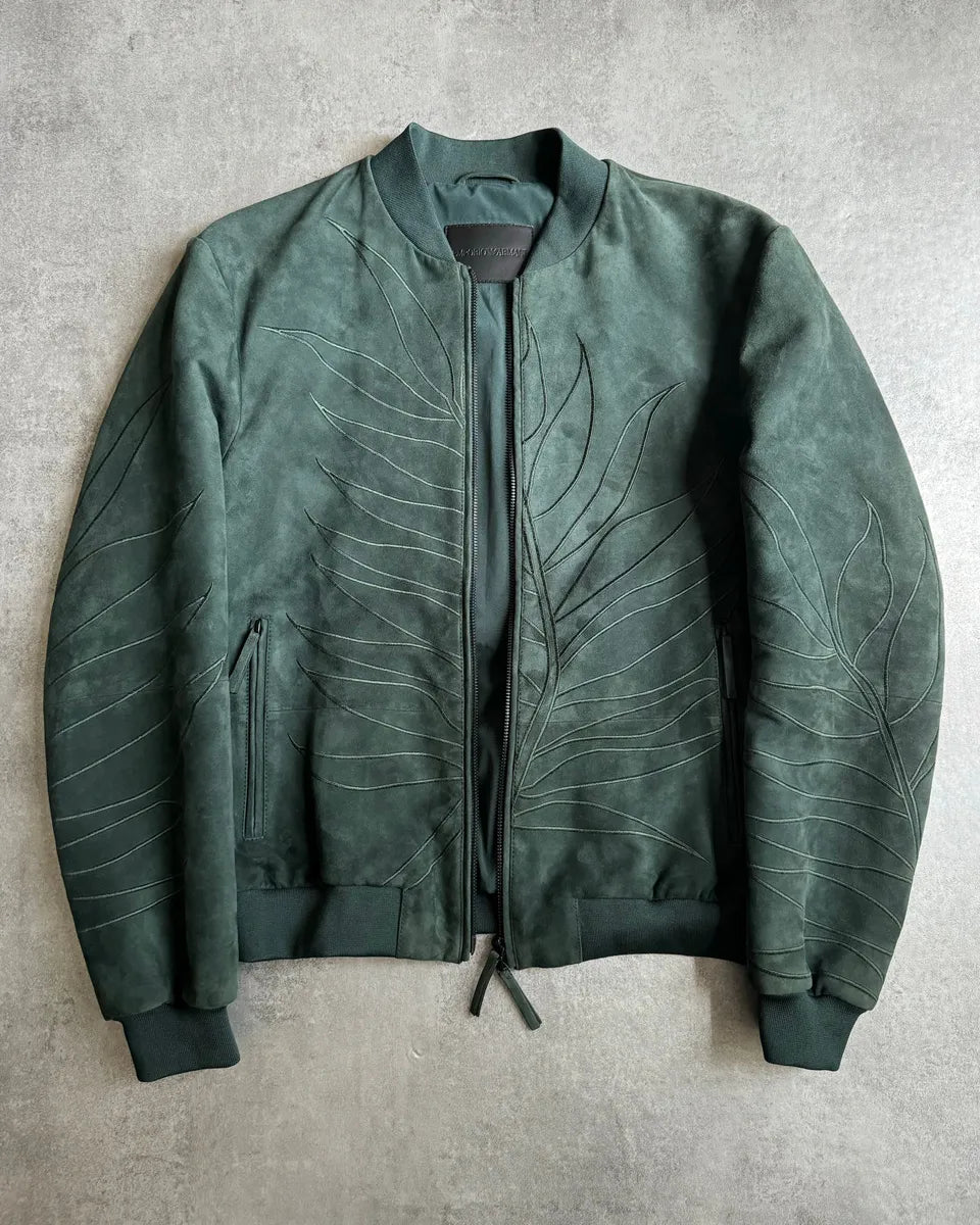 AW2018 Emporio Armani Olive Leaves Natural Leather Bomber Jacket STOvpsS 2