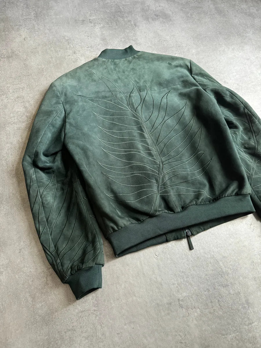 AW2018 Emporio Armani Olive Leaves Natural Leather Bomber Jacket STOvpsS 4