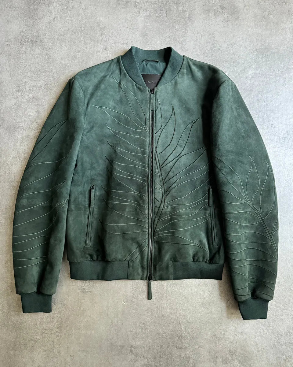 AW2018 Emporio Armani Olive Leaves Natural Leather Bomber Jacket STOvpsS 6
