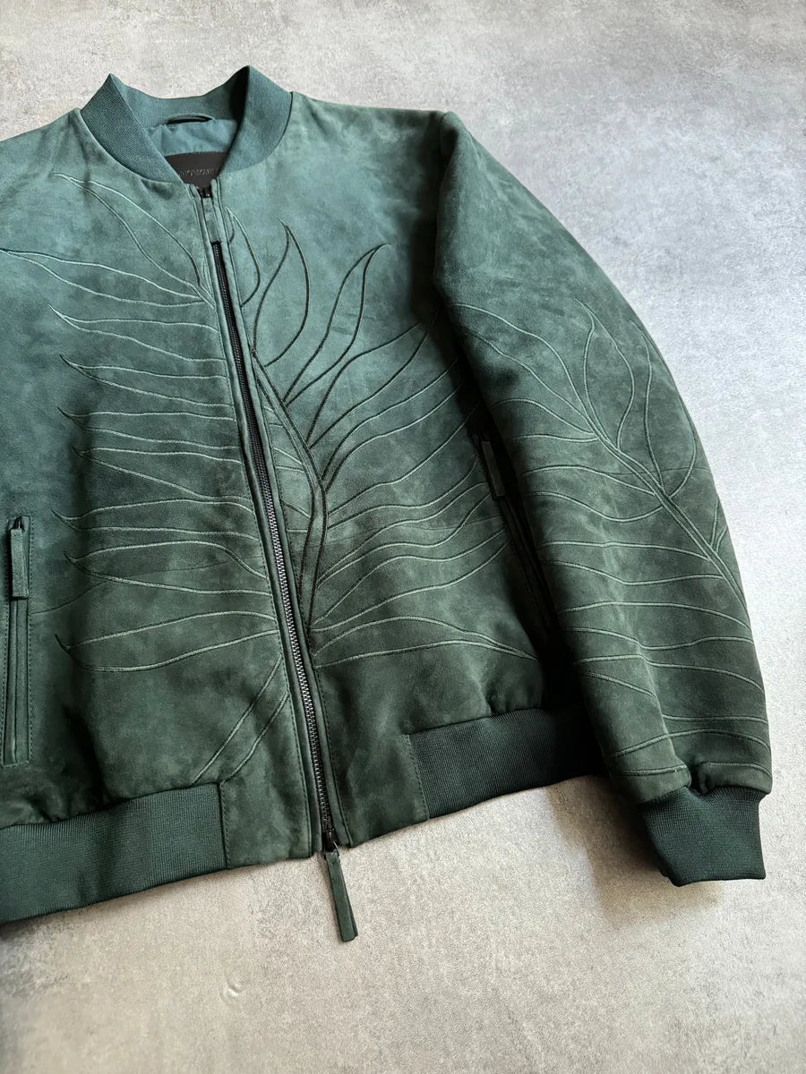 AW2018 Emporio Armani Olive Leaves Natural Leather Bomber Jacket STOvpsS 7